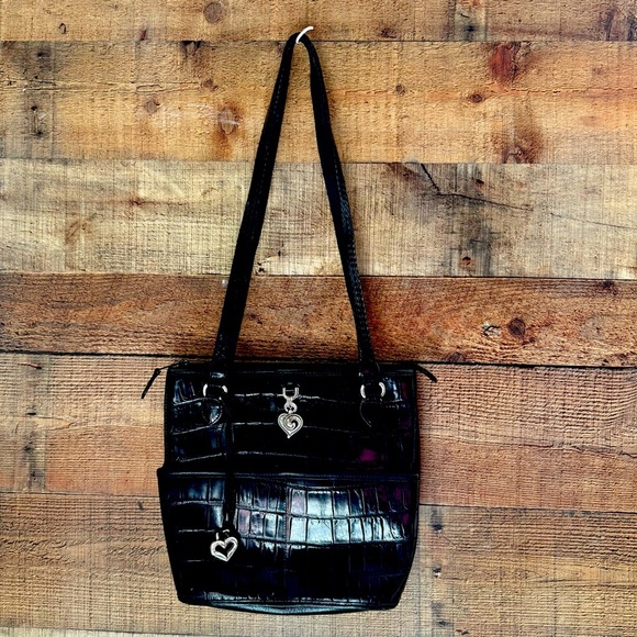 Brighton Black Croc Embossed Leather Tote Shoulder Bag - Picture 1 of 13